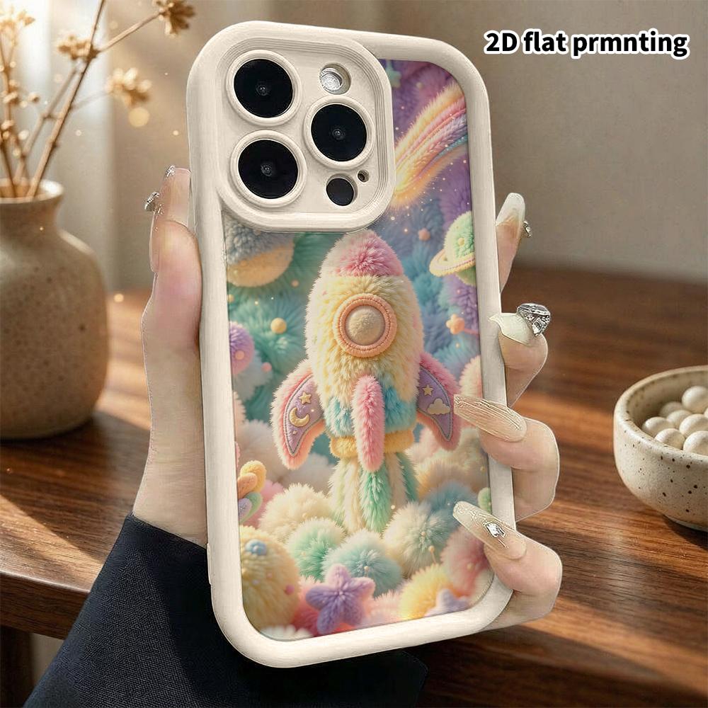 Phone Case: 2D Flat, Suitable for iPhone 18 17 16 15 14 13 12Pro Protective Case, Dreamy Rocket Space Theme, Perfect Christmas and Halloween Holiday G