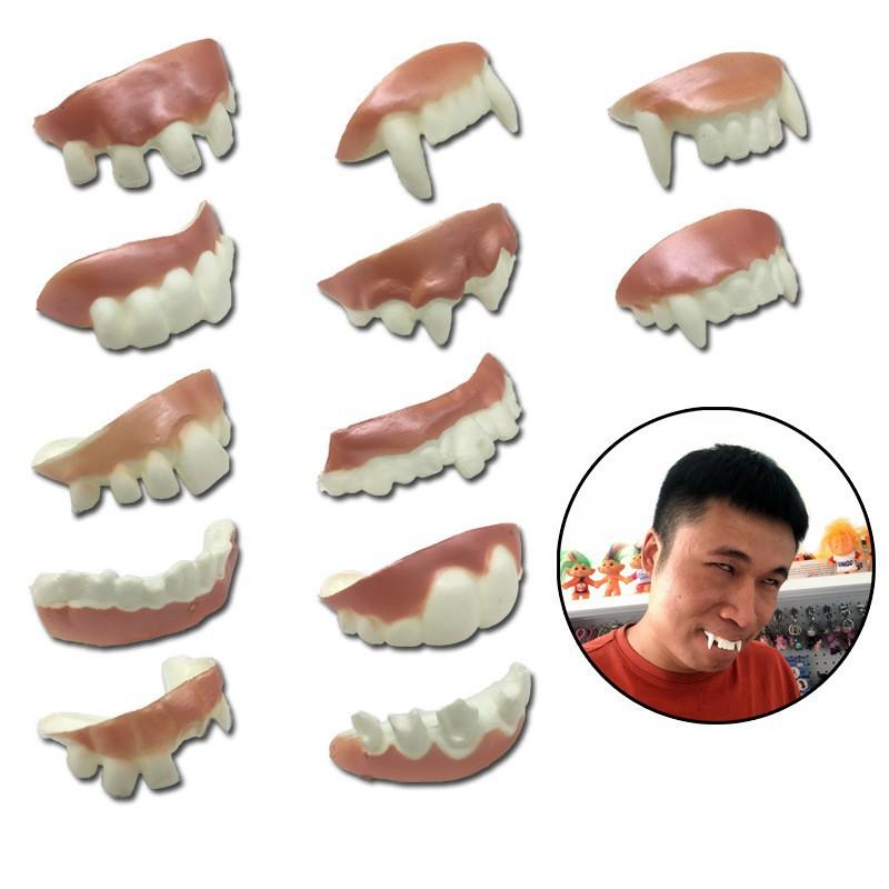 12Pcs Halloween Funny Gnarly Teeth Gag Tooth Cosplay Ugly Fake Tooth Vampire Denture Party Costume Pos Props Trick Toys
