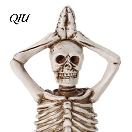 Resin One-piece Molding Skull Halloween Yoga Skeleton Statue, Funny Dead Figure for Party Decor, High Detail Decoration Gothic Ornament Haunted House,