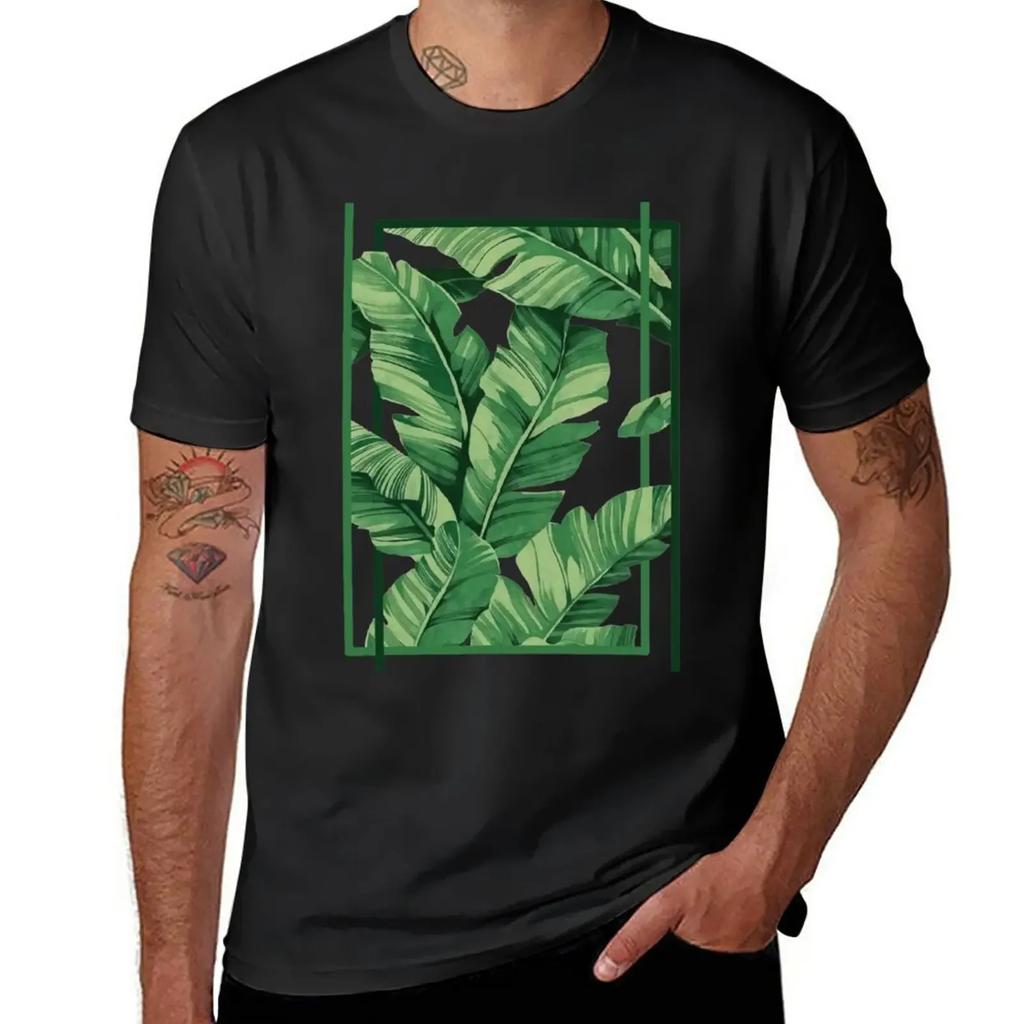 Tropical Banana Leaves TShirt Korean Fashion Plus Size Tops Mens Workout Shirts