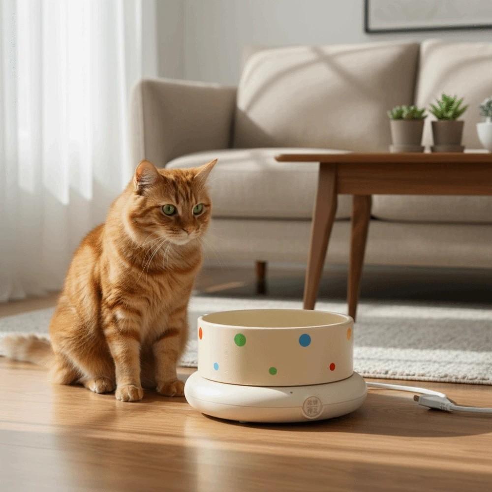 Ceramic Pet Heated Water Bowl Temperature Adjustable Noiseless Self-Heating Water Bowl Non-slip Stable