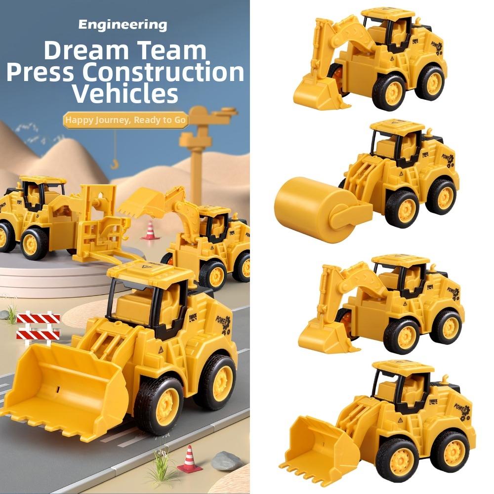 Yellow Press Sliding Press Car Plastic Excavator Roller Bulldozer  Children Educational Toys