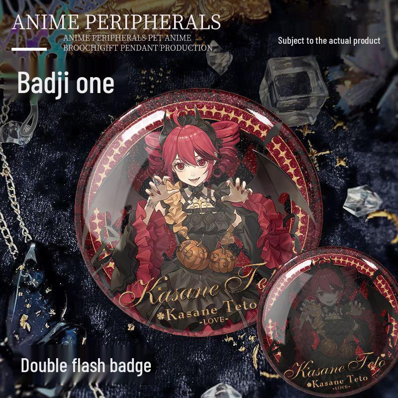 Two-dimensional Kasane TETO Halloween Silver Glitter Button Badge & Acrylic Stand Fan-made Brooch Gift