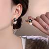 Elegant Black Flower Pearl and Zircon Stud Earrings for Women - Perfect Autumn/Winter Accessory