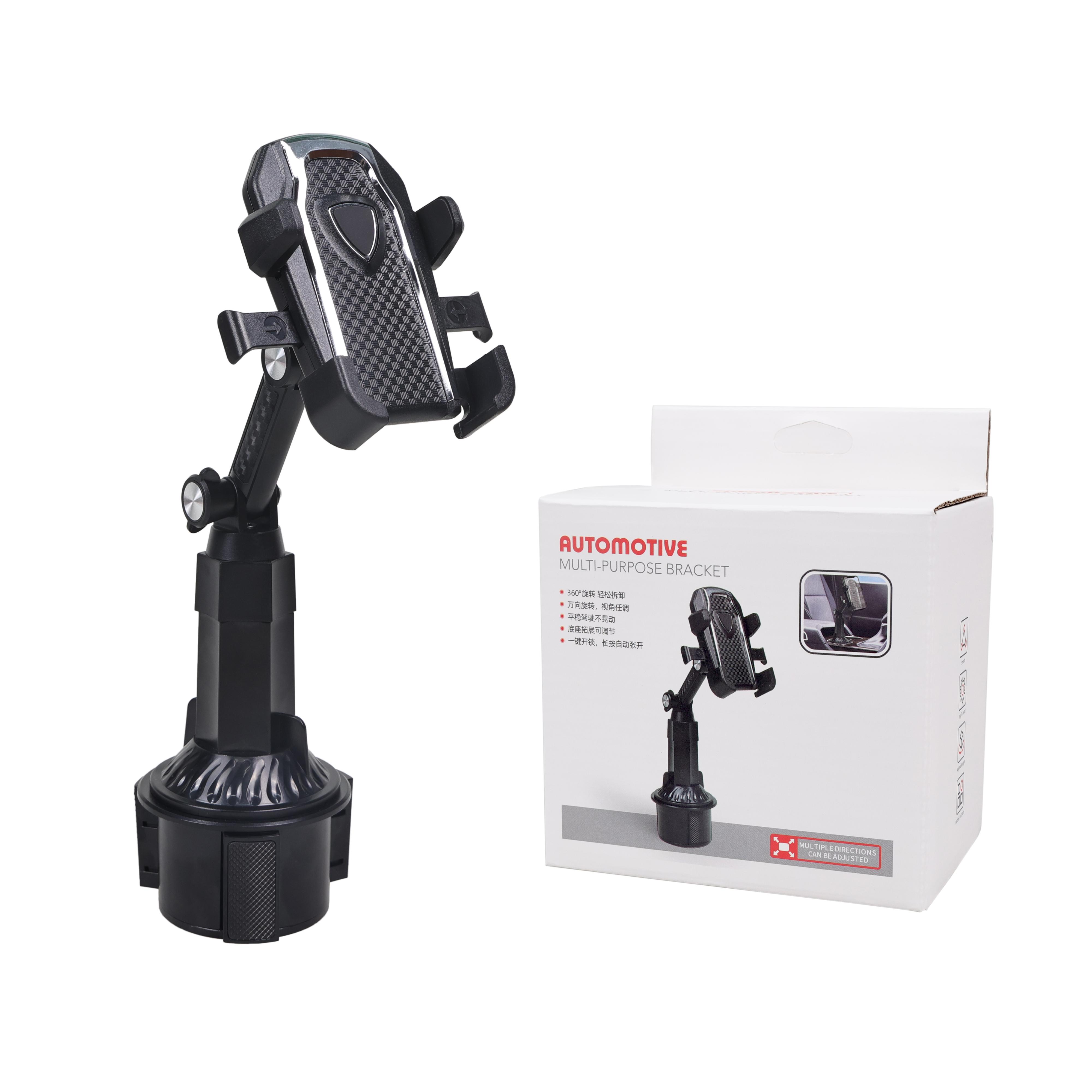 

Universal Car Phone Holder Cellphone Mount Stand Adjustable Car Cup Phone Mount for iPhone 16 15 14 13 12 Por MAX Huawei Samsung чёрный