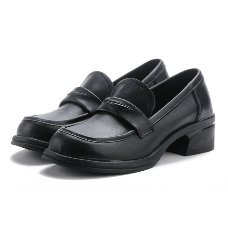 Cowhide Women's Shoes, Genuine Leather, Low-top Thick Heel, Medium Heel, Soft Sole, Soft Surface, Round Head, Comfortable and Versatile, Casual Office