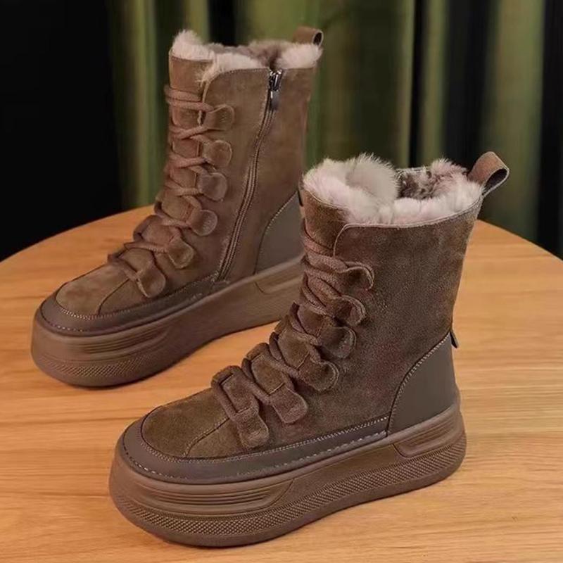 

Женские зимние ботильоны на платформе, короткие, плюшевые, дизайнерские, на шнуровке, из хлопка, на среднем каблуке, тренд 2025 года, зимние, теплые, для ходьбы, Botas Mujer 40 хаки