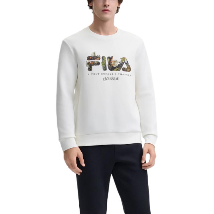 FILA X Rousseau Heritage Series Fashion Simple Comfortable Crew Neck American Sweatshirt Men sweatshirt Cloud-Mushroom-White F11M448219F-WT