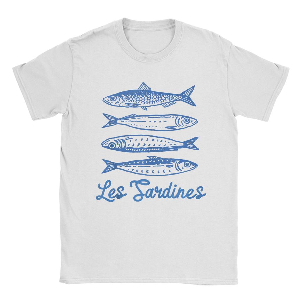 Les Sardines FisherUnisex Aesthetic Coastal Sardine Tinned Fish Pure Cotton T-Shirt For Unisex Summer Vintage T-Shirts O Neck Shirt