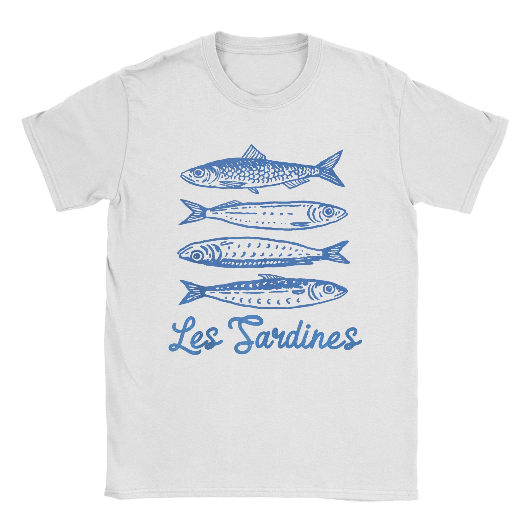 Men Sardine Fish Cute Fisherman Aesthetic Les Sardines T Shirts Pure Cotton Clothing Vintage Short Sleeve Round Collar Tees S