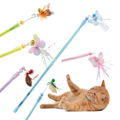 Juguete para gatos, palo largo, alambre telescópico, hermoso color, agarre, multiusos, cómodo para jugar de forma interactiva, alivia la presión, juguete interactivo para gatitos