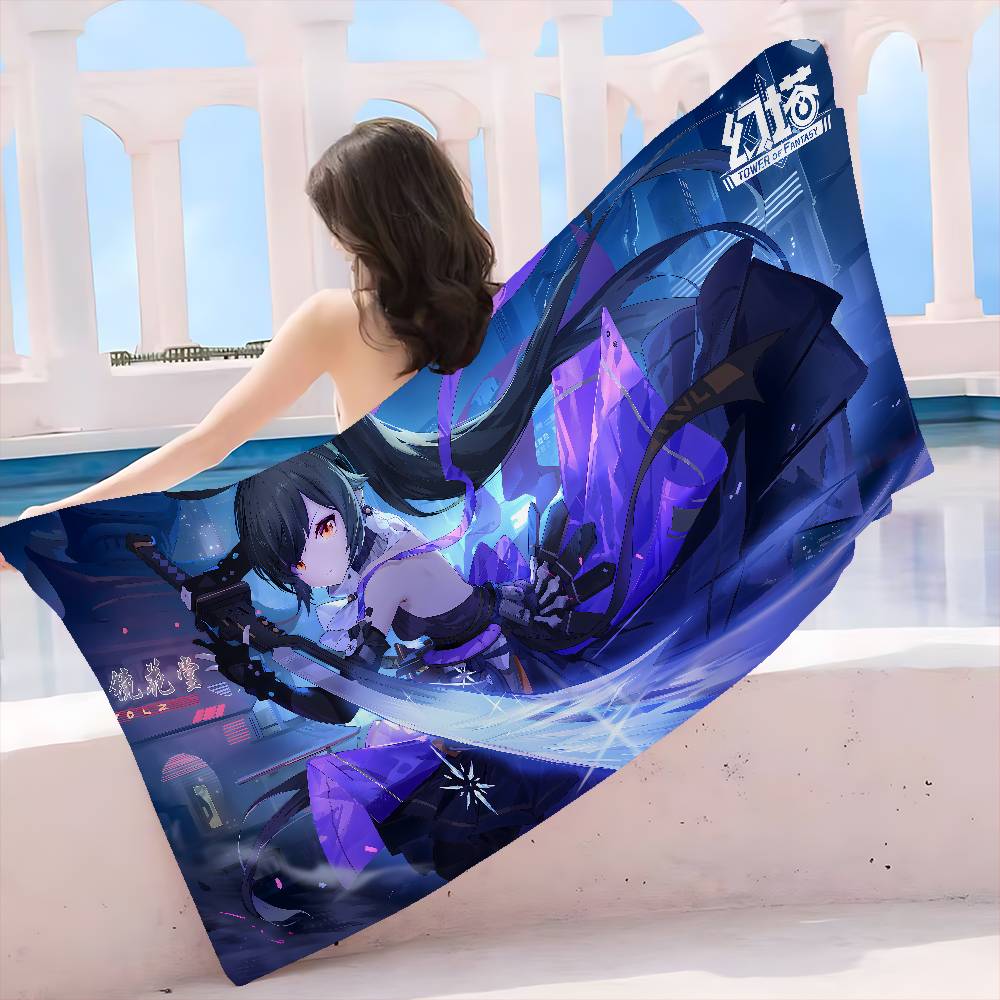 T-Tower Of Fantasy Cartoon Microfiber Blanket Quick Drying Beach Towels Oversized Printing Super Absorbent Pool Towel Blanket