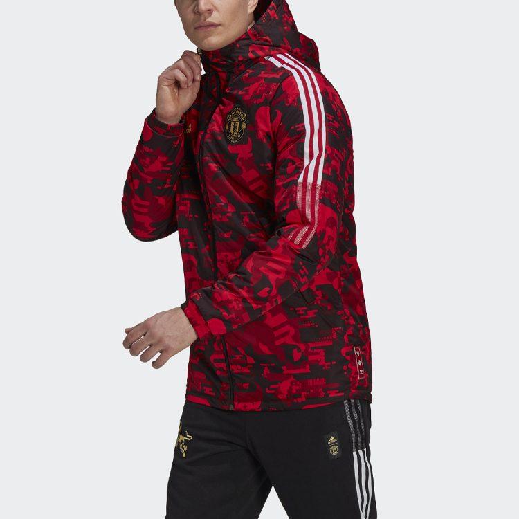 Adidas Manchester United Puffer Jackets Men's Natural Red Hooded Moderate Other GK9446