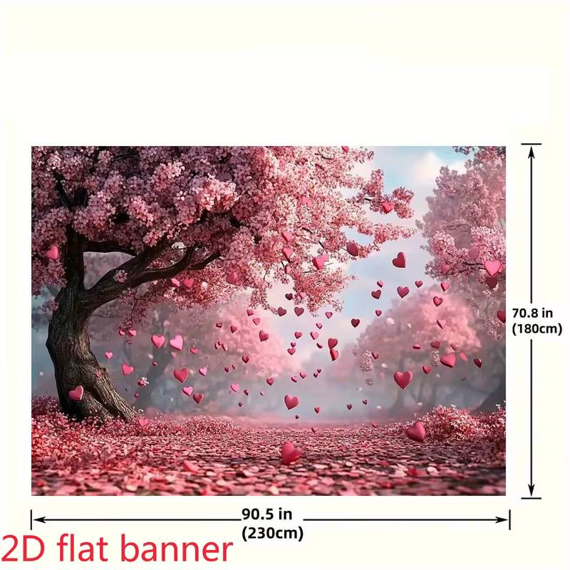 2D Romantic Cherry Blossom Hearts Photography Background Cloth for Weddings