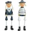 2pcs Wooden Long Leg Dolls Nautical Theme Doll Figurine Desktop Wooden Craft Ornament for Home Office Decor