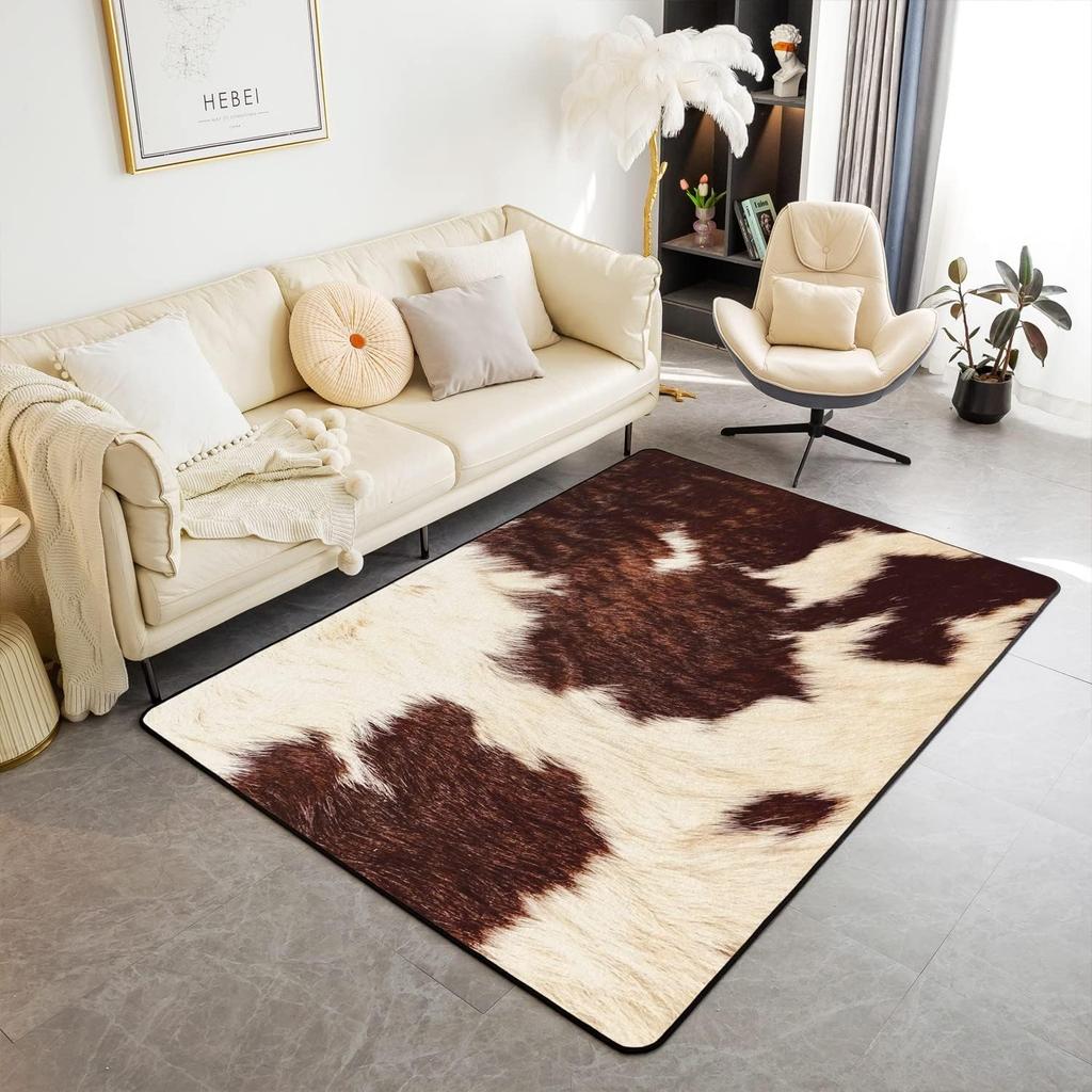 Cowhide Pattern Area Living Room Rugs for Boys Girls Man Cow Spot Wild Animal Decorative Rug Farmhouse Cowboys Bedroom Decor