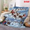 Santa Sleigh Reindeer Christmas Blanket, Santa & Rudolph Winter Snow Print Flannel Throw Blanket for Sofa Bedroom Holiday Decor
