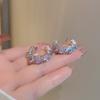 Korean Blue Moonstone C Shape Earrings Girls Aesthetic Zircon Drop Earrings Y2K Jewelry Gifts