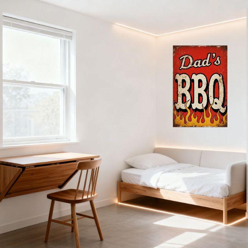 Dad’s BBQ Vintage Metal Tin Sign Retro Rustic Red Flames Wall Plaque for Kitchen Bar Man Cave Home Decor