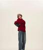 Retro Red High Neck Knit Sweater for Women - Cozy, Loose-Fit, Age-Defying Design