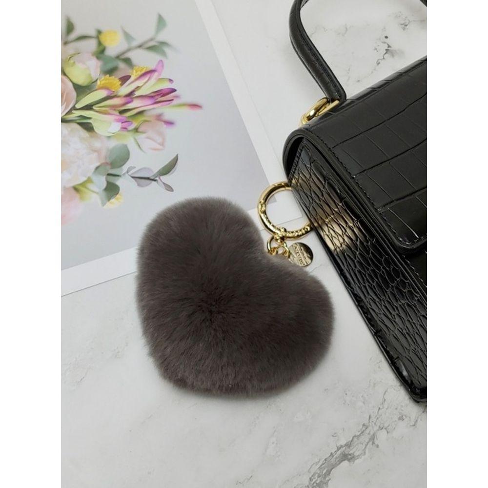 MAIA Rabbit Fur Heart Keychain & Charm - Brown