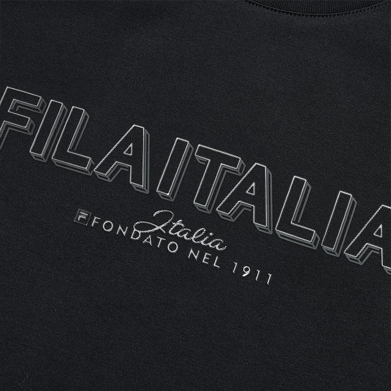 FILA White Casual Comfortable Knit Pullover Long Sleeve T-Shirt Men Tops Black F11M513208F-BK