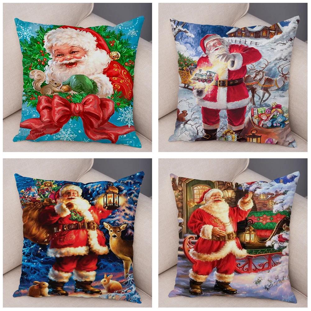 Merry Christmas Santa Claus Cushion Cover Decor Cute Cartoon Pillow Case Plush Pillowcase for Children Room Sofa 45x45cm