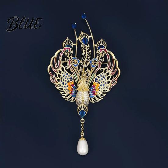 Decorative Brooch Women Sparkling Rhinestones Faux Pearl Phoenix Shape Lapel
