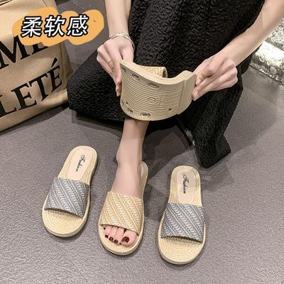 Outside Wear Breathable Deodorant Soft Bottom Out Cool Slippers Braided Rattan Casual and Comfortable Women's Slippers 2025 Summer and Autumn New
