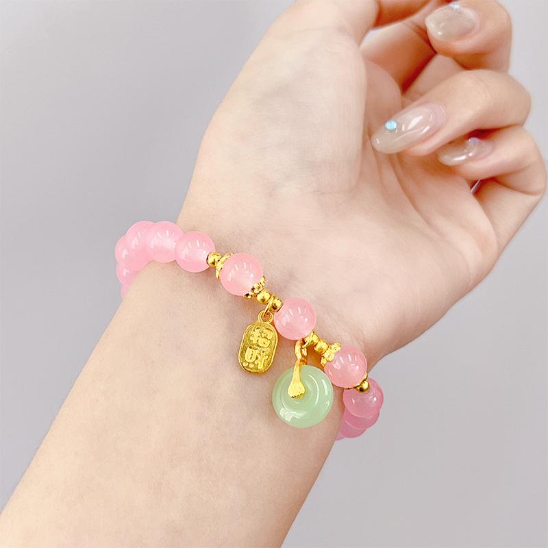 Korean Pink Crystal Flowers Butterfly Pendant Beaded Bracelet For Women Sweet Beads Chain Bracelets Girlfriend Jewelry Gifts
