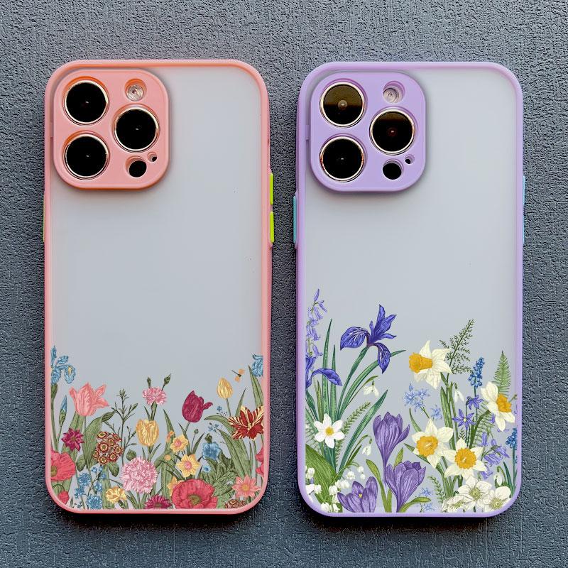 INS Painting Flower Phone Cases For iPhone 11 Case iPhone 17 16 13 12 15 14 Pro Max Mini 14 15 16 Plus XS X XR Shockproof Covers