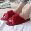 Cross-shaped Plush Slippers, New Indoor Warm Cotton Slippers for Autumn and Winter, Thickened Toe Exposed Plush Slippers