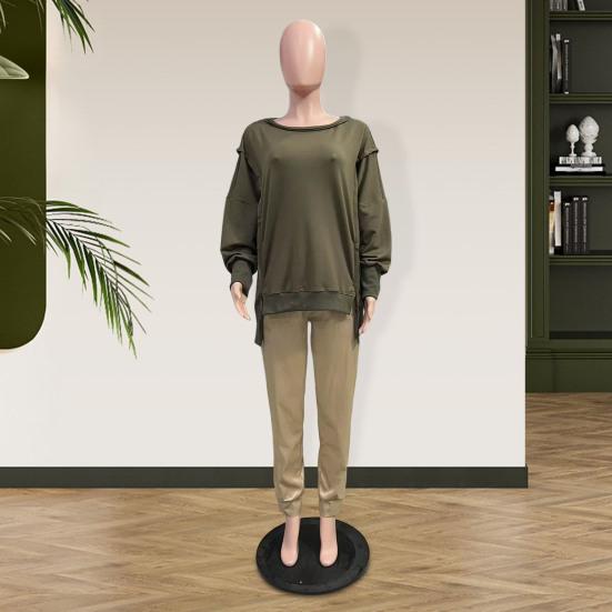 2 Pcs/Set Spring Sweatshirt Pants Suit Slit Hem Long Sleeves O Neck Top