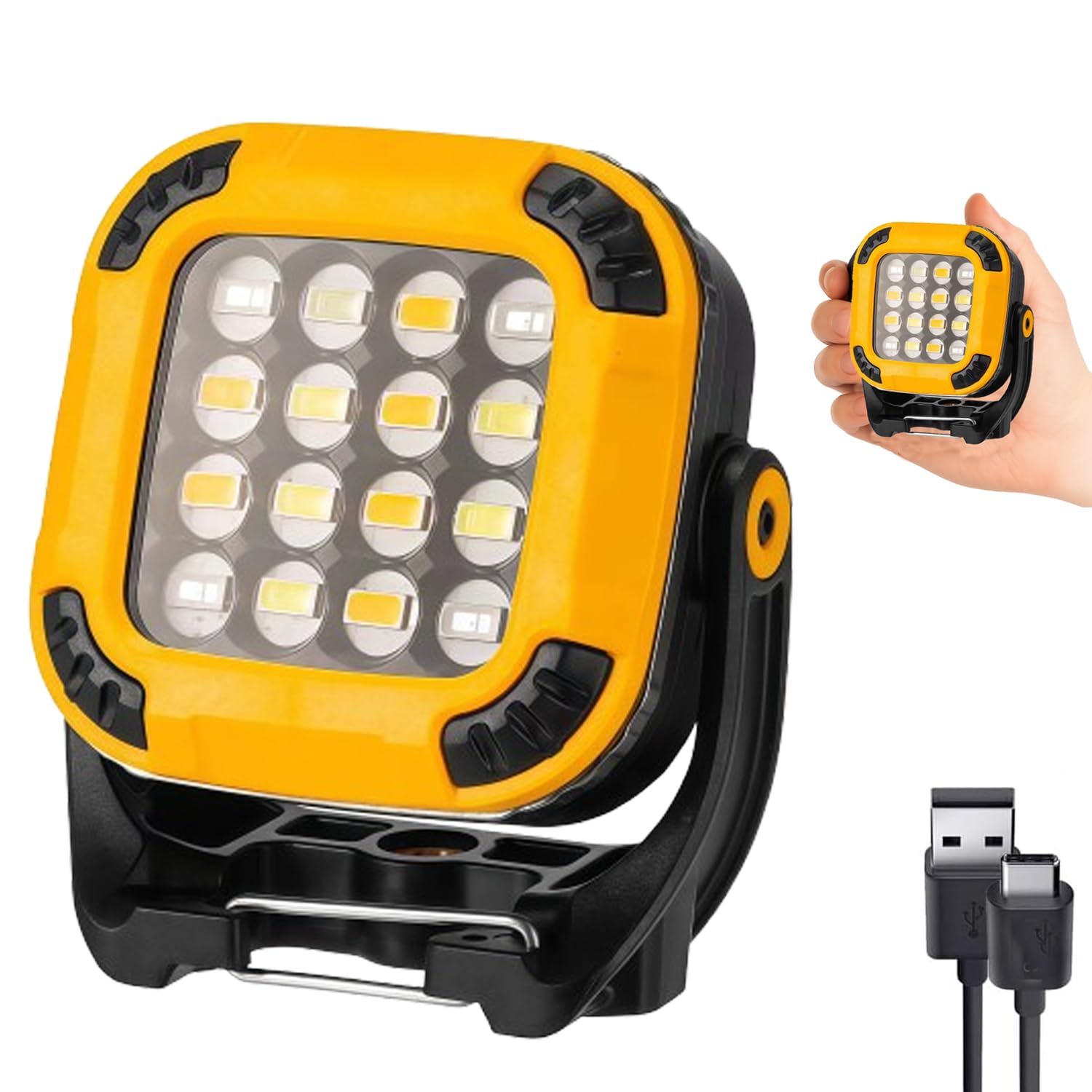 

ARREBOL Rechargeable Mini LED Floodlight, Work Light, COB Flashlight, 4 Colors & 14 Lighting Modes, Type-C Charging, Powerful Magnet, Stand, AC