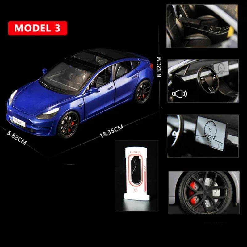 

1:24 TESLA Model 3 Car Toys Alloy Diecasts Metal Vehicles Car Model With Sound Light Vehicle Toys For Children Gifts Collection синий
