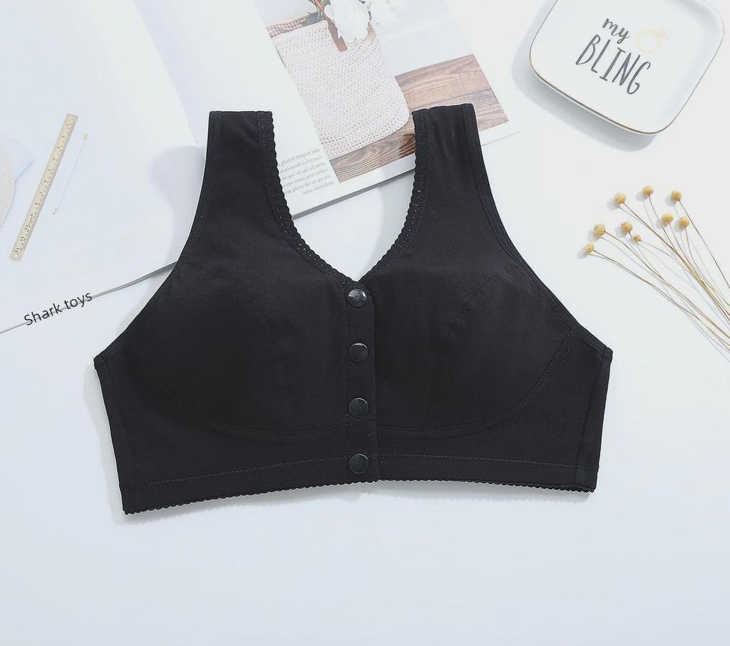 "Comfortable Front Buckle Cotton Nursing Bra: Wire-Free, Vest-Style, Large Size for Middle-Aged & Elderly"