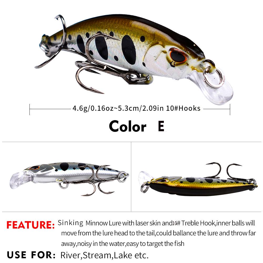 Sinking Minnow Lure 5.3cm 4.6g Bionic Plastic Hard Bait for Freshwater Bass Fishing
