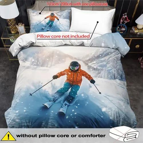Comforter Snow Mountain Snow Mountain Background Skiing Theme Suitable For Children Kids Adults Warm Breathable