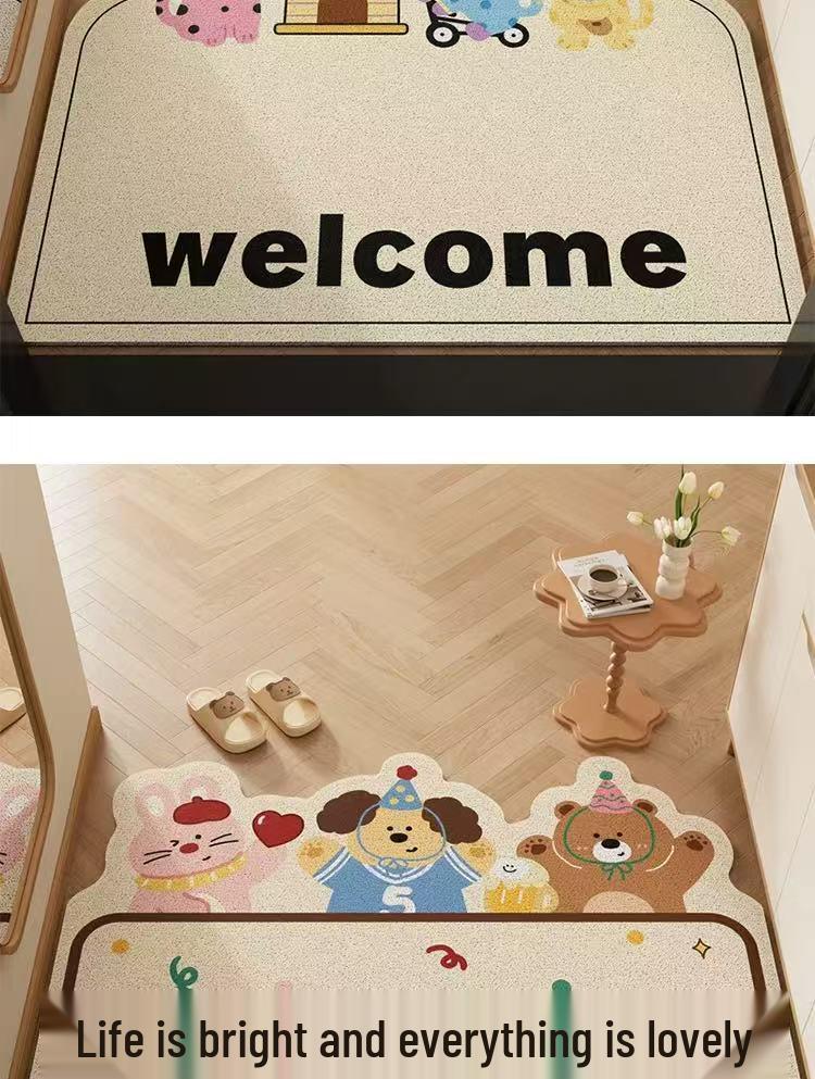 Cute Cartoon PVC Doormat: Non-slip, Dirt-resistant, Cuttable Foot Mat for Home Entrance