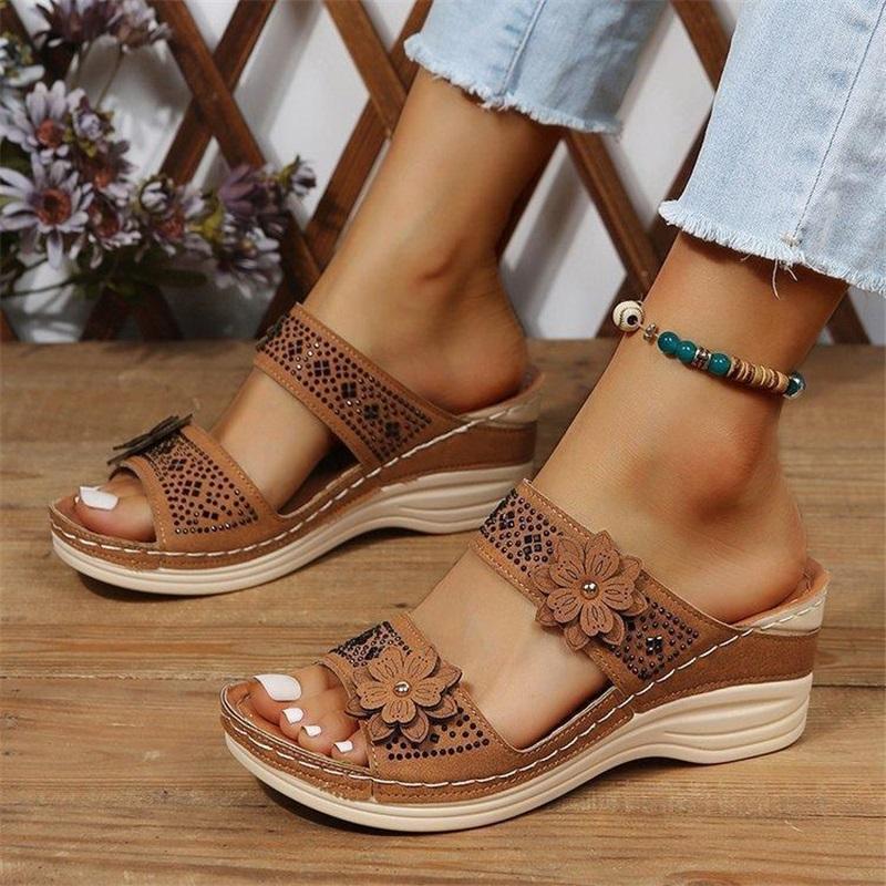 Damen Sommer neuer Stil Blumen Sandalen Freizeit Urlaub Strand Keilabsatz bequem große Größe