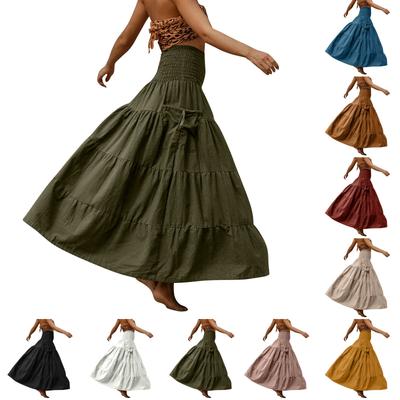 Women's Fashion Solid Color Half Skirt Bohemian Loose Long Skirt With Pockets. Two Wear Wrap Skirt