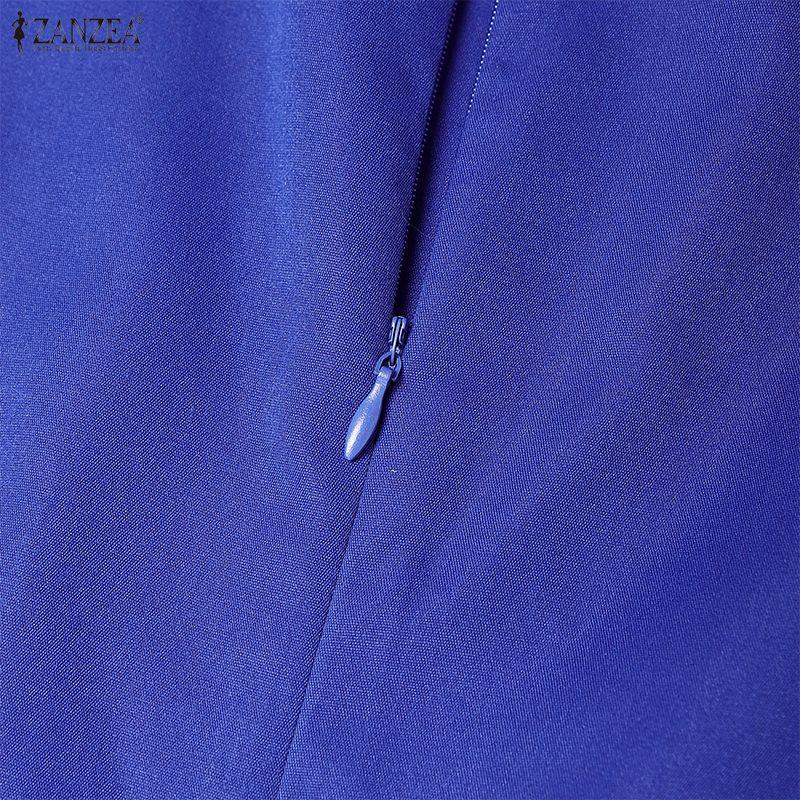 ZANZEA Damen Lässig Rundhals Sommer Kurzarm Print Kleid