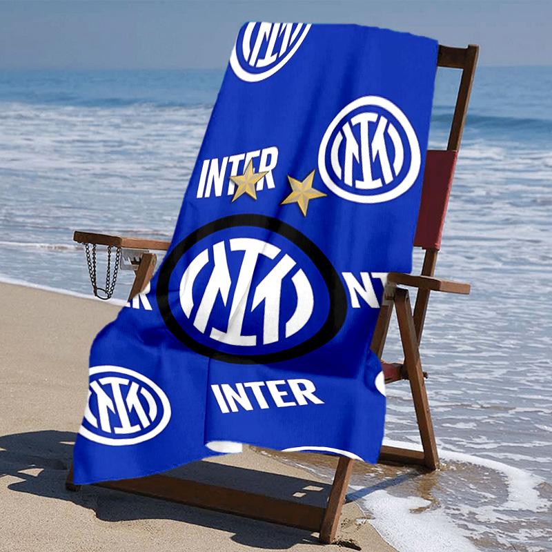 proof beach towel with FC Inter Milan logo pattern - soft,absorbent,quick-drying,machine washable - perfect for swimming,camping,bathing