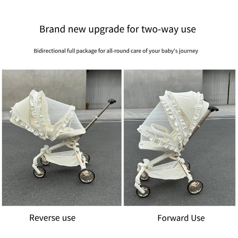 Full Coverage Fly Net for Strollers Lace Trim Design Easy Installation Polyester Fabric Baby Pram Cart Sleeve