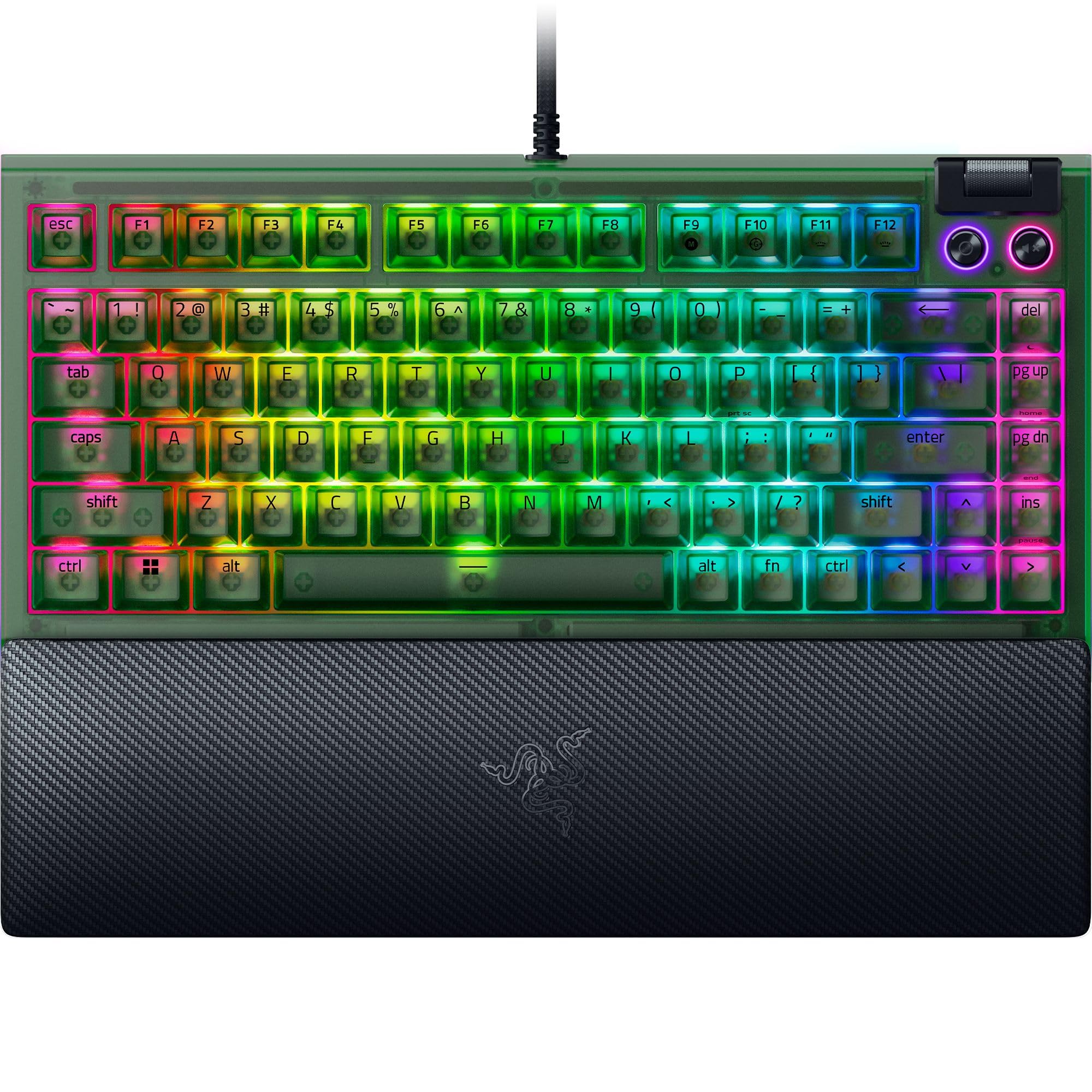 

Razer BlackWidow V4 Phantom Green Edition mechanical keyboard with replaceable key switches for customizable key feel Orange Tactile Mechanical зелений