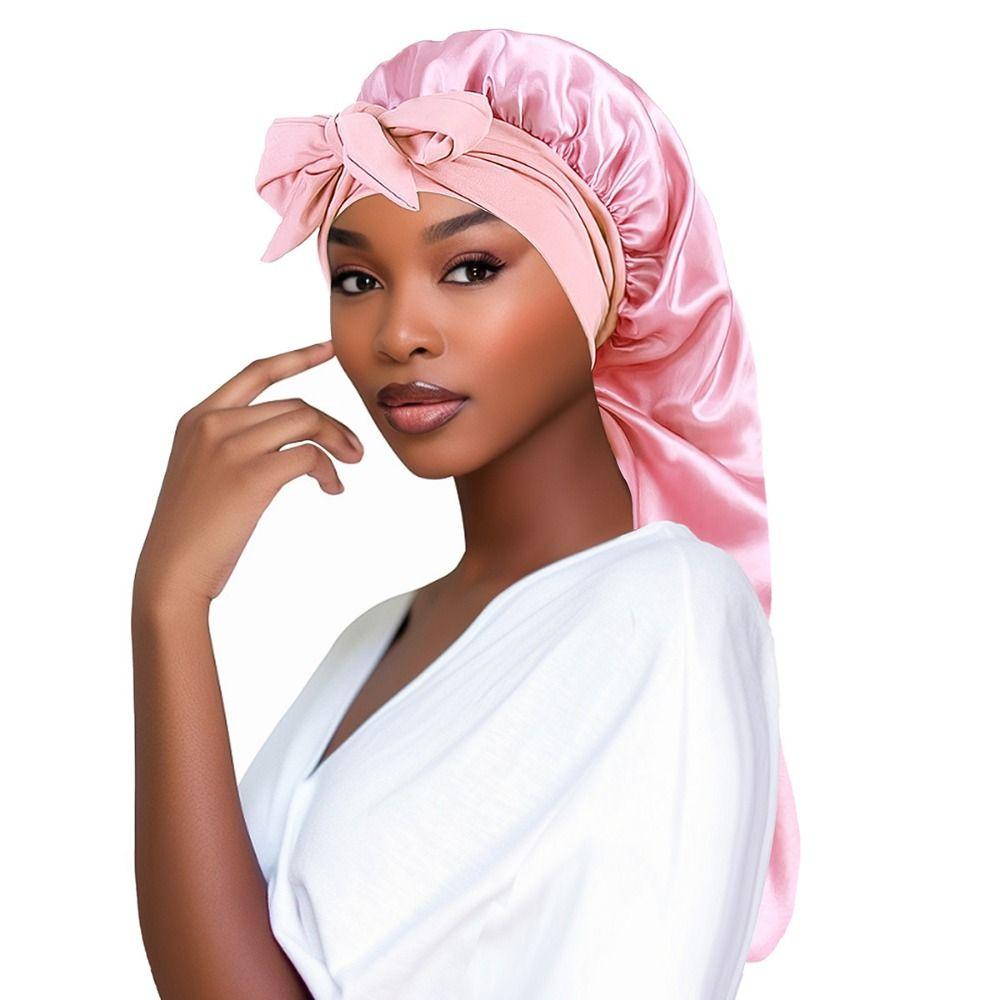 Elastic Long Sleeping Hat Smooth Night Sleep Cap Casual Women's Bonnet  Long Hair