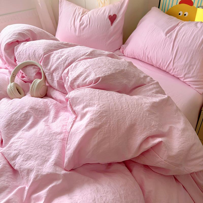 Cute Pink Heart Bedding Set Ins Nordic Embroidery Bed Sheet Set Of Four Pieces Home Luxury Duvet Cover Set For Girls