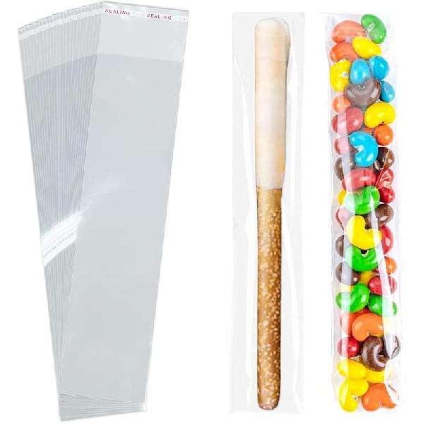 SUREHOME Cookie Bags Cellophane Clear Individual Treat for Cookies, 5x6 Inch Gift Giving Packaging, 100PCS Plastic Self Adhesive Wrappers Candy Bag 2 x8