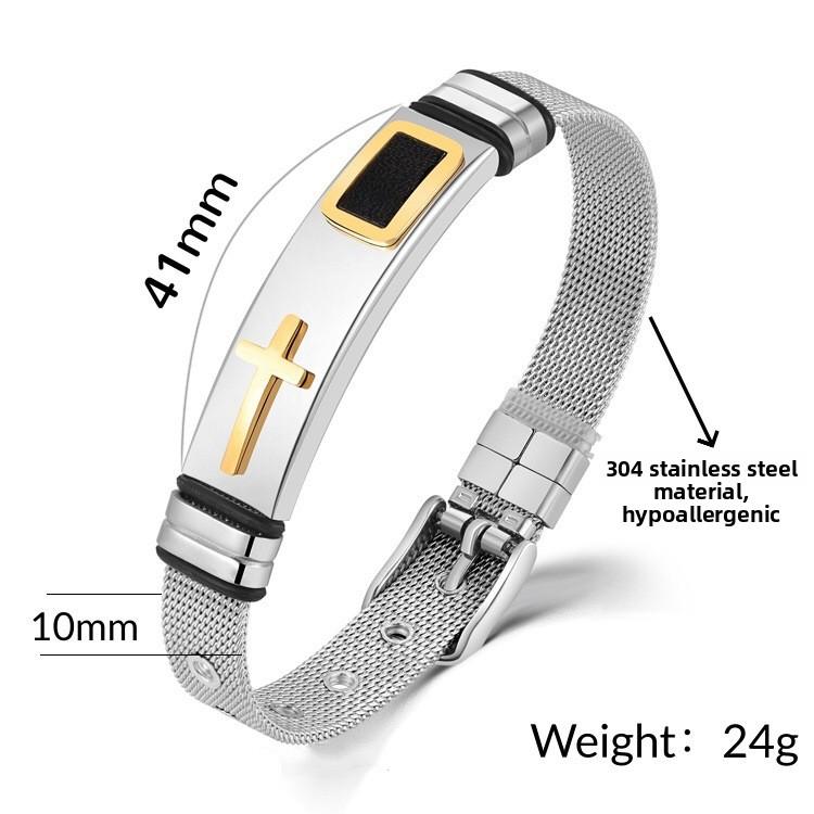 Cross Bracelet Stainless Steel Men's Fashion Adjustable Mesh Strap Bracelet