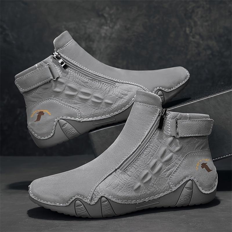 Men's Boots Large Size Fashion Zippered Slip-on Men's Shoes Upper Octopus Mid-top Rubber Sole Handmade Outdoor Boot Casual Walking Shoes